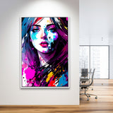 Girl Portrait Colorful Framed Canvas Prints Wall Art Home Decor, Painting Canvas, Floating Frame