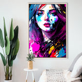 Girl Portrait Colorful Framed Canvas Prints Wall Art Home Decor, Painting Canvas, Floating Frame
