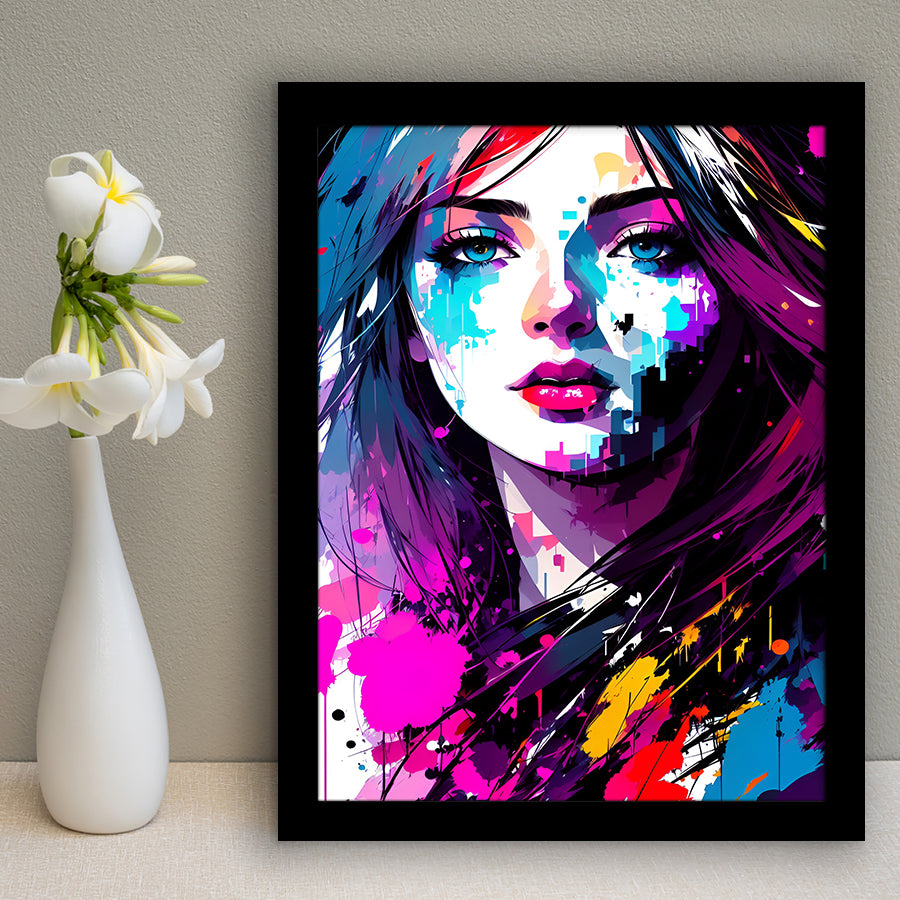 Girl Portrait Colorful Framed Art Prints Wall Decor, Painting Art, Framed Picture