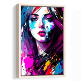 Girl Portrait Colorful Framed Canvas Prints Wall Art Home Decor, Painting Canvas, Floating Frame