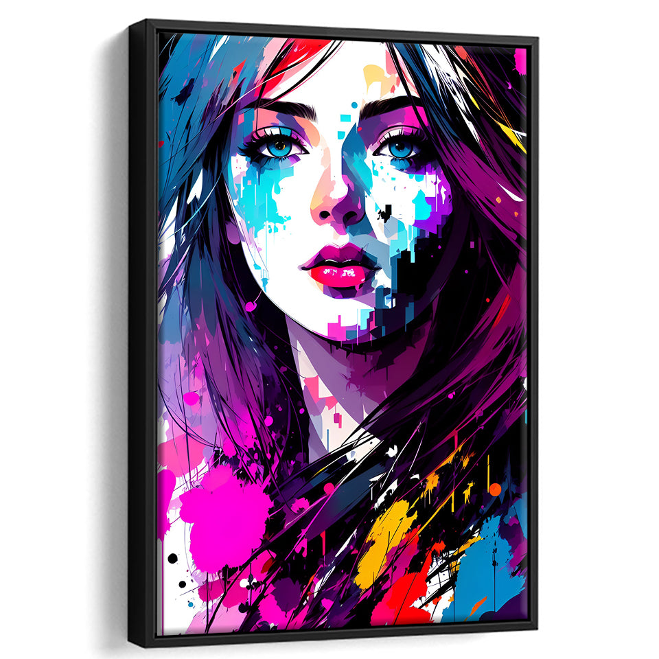 Girl Portrait Colorful Framed Canvas Prints Wall Art Home Decor, Painting Canvas, Floating Frame