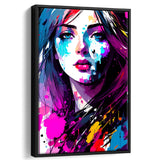 Girl Portrait Colorful Framed Canvas Prints Wall Art Home Decor, Painting Canvas, Floating Frame