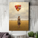 Girl With Ballons In The Field Canvas Prints Wall Art, Home Living Room Decor, Large Canvas