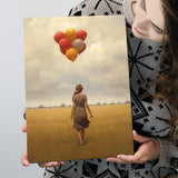 Girl With Ballons In The Field Canvas Prints Wall Art, Home Living Room Decor, Large Canvas