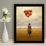 Girl With Ballons In The Field Framed Art Prints Wall Decor, Framed Picture, Large Picture