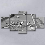 Girls Boxing Black And White Print, Vintage Rooftop Girls Boxing 5 Panels, Canvas Prints Wall Art Decor, Large Canvas Art