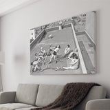 Girls Boxing Black And White Print, Vintage Rooftop Girls Boxing Canvas Prints Wall Art Home Decor