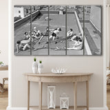 Girls Boxing Black And White Print, Vintage Rooftop Girls Boxing Larger Canvas Art, 5 Piece Canvas Prints Wall Art Decor
