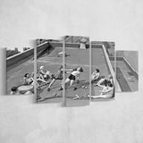 Girls Boxing Black And White Print, Vintage Rooftop Girls Boxing 5 Panels, Canvas Prints Wall Art Decor, Large Canvas Art