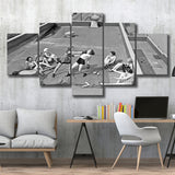 Girls Boxing Black And White Print, Vintage Rooftop Girls Boxing 5 Panels, Canvas Prints Wall Art Decor, Large Canvas Art
