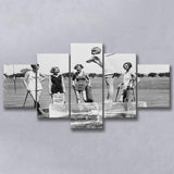 Girls Golfing Black And White Print, Vintage Women Golfing 5 Panels, Canvas Prints Wall Art Decor, Large Canvas Art