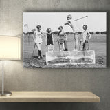 Girls Golfing Black And White Print, Vintage Women Golfing Canvas Prints Wall Art Home Decor