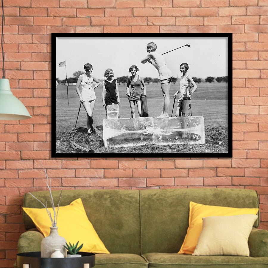 Girls Golfing Black And White Print, Vintage Women Golfing Framed Art Prints, Wall Art,Home Decor,Framed Picture