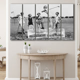 Girls Golfing Black And White Print, Vintage Women Golfing Larger Canvas Art, 5 Piece Canvas Prints Wall Art Decor