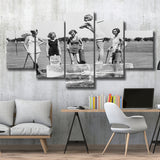 Girls Golfing Black And White Print, Vintage Women Golfing 5 Panels, Canvas Prints Wall Art Decor, Large Canvas Art