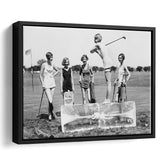 Girls Golfing Black And White Print, Vintage Women Golfing Framed Canvas Prints Wall Art Home Decor,Floating Frame
