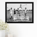 Girls Golfing Black And White Print, Vintage Women Golfing Framed Canvas Prints Wall Art Home Decor,Floating Frame