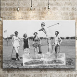 Girls Golfing Black And White Print, Vintage Women Golfing Canvas Prints Wall Art Home Decor