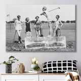 Girls Golfing Black And White Print, Vintage Women Golfing Canvas Prints Wall Art Home Decor