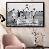 Girls Golfing Black And White Print, Vintage Women Golfing Framed Canvas Prints Wall Art Home Decor,Floating Frame