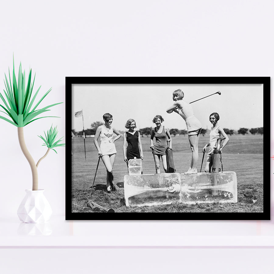 Girls Golfing Black And White Print, Vintage Women Golfing Framed Art Prints, Wall Art,Home Decor,Framed Picture