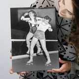 Girls Roller Derby Black And White Print, Vintage Women'S League Derby Match Canvas Prints Wall Art Home Decor