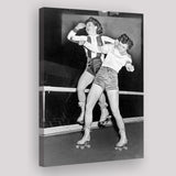 Girls Roller Derby Black And White Print, Vintage Women'S League Derby Match Canvas Prints Wall Art Home Decor