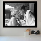 Girls Smoking Black And White Print, Vintage Girl Friends Sharing A Cigarette Light Framed Art Prints, Wall Art,Home Decor