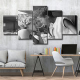 Girls Smoking Black And White Print, Vintage Girl Friends Sharing A Cigarette Light 5 Panels, Canvas Prints Wall Art Decor