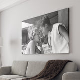 Girls Smoking Black And White Print, Vintage Girl Friends Sharing A Cigarette Light Canvas Prints Wall Art Home Decor