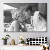Girls Smoking Black And White Print, Vintage Girl Friends Sharing A Cigarette Light Canvas Prints Wall Art Home Decor