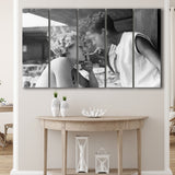 Girls Smoking Black And White Print, Vintage Girl Friends Sharing A Cigarette Larger Canvas Art, 5 Piece Canvas Prints Wall Art