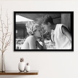 Girls Smoking Black And White Print, Vintage Girl Friends Sharing A Cigarette Light Framed Canvas Prints Wall Art Home Decor