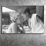 Girls Smoking Black And White Print, Vintage Girl Friends Sharing A Cigarette Light Canvas Prints Wall Art Home Decor