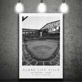 Globe Life Field Texas Rangers Baseball Lovers Black And White Art Canvas Prints Wall Art Home Decor