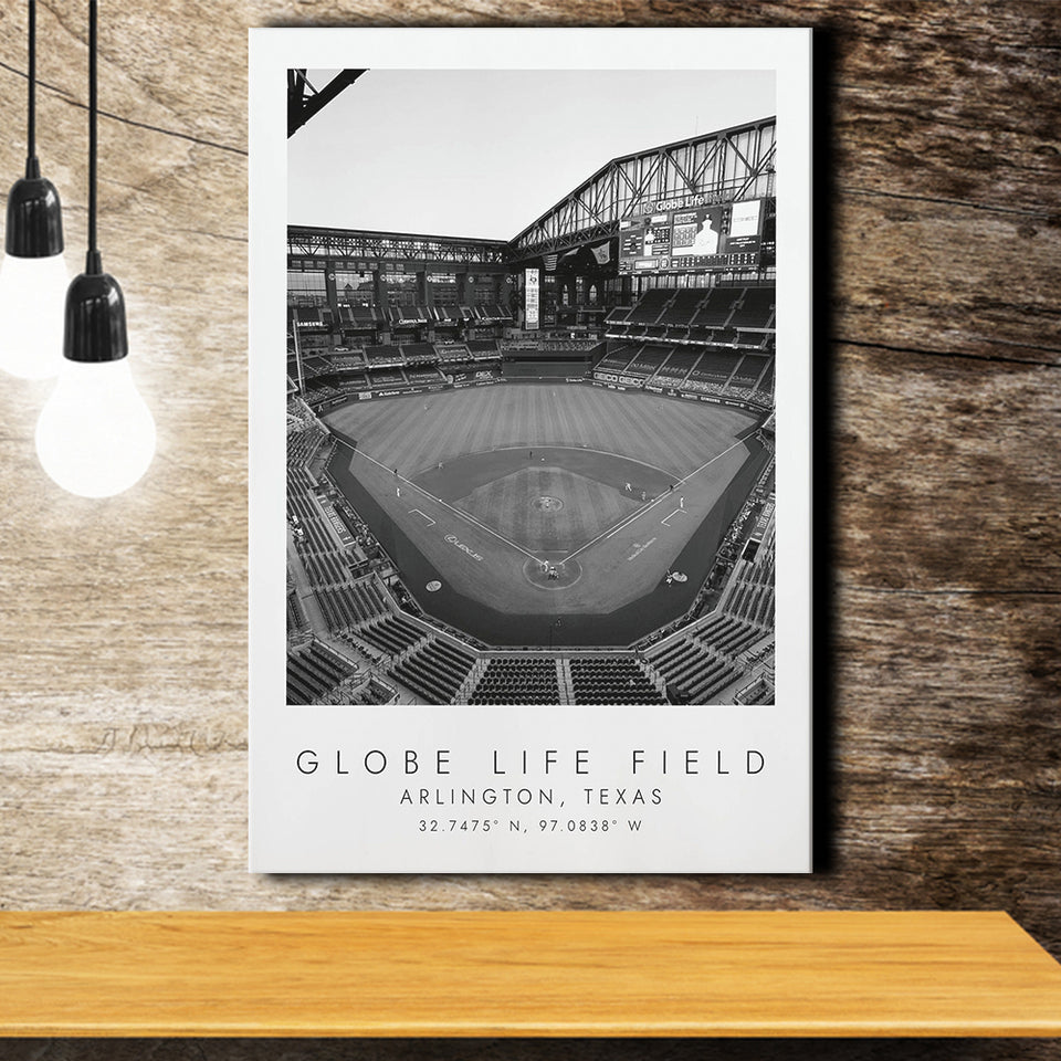 Globe Life Field Texas Rangers Baseball Lovers Black And White Art Canvas Prints Wall Art Home Decor