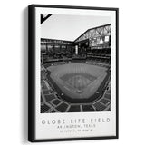 Globe Life Field Texas Rangers Baseball Lovers Black And White Art Framed Canvas Prints Wall Art Home Decor, Floating Frame