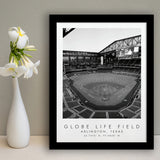 Globe Life Field Texas Rangers Baseball Lovers Black And White Art Framed Art Prints Wall Art Decor, Framed Picture