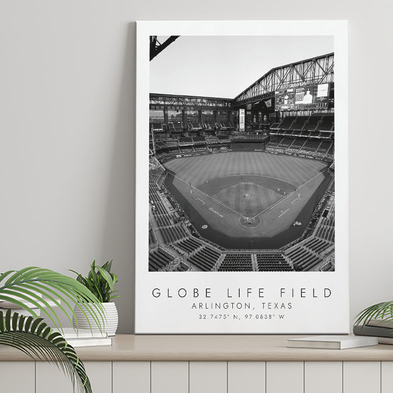 Globe Life Field Texas Rangers Baseball Lovers Black And White Art Canvas Prints Wall Art Home Decor
