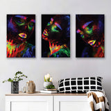 Glowing Woman Colorfull Canvas Set of 3 Piece Canvas Prints Wall Art Decor