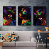 Glowing Woman Colorfull Canvas Set of 3 Piece Canvas Prints Wall Art Decor
