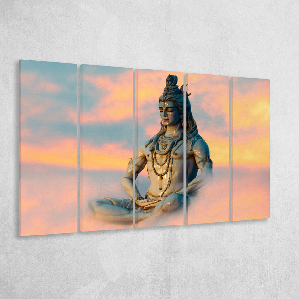 God Shiva Canvas, Hindu Gods, Multi Panels, 5 Pieces B, Canvas Prints Wall Art Home Decor,X Large Canvas