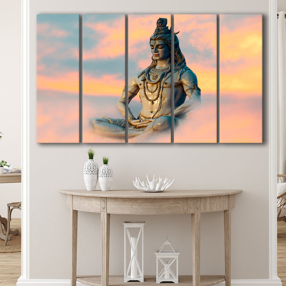 God Shiva Canvas, Hindu Gods, Multi Panels, 5 Pieces B, Canvas Prints Wall Art Home Decor,X Large Canvas