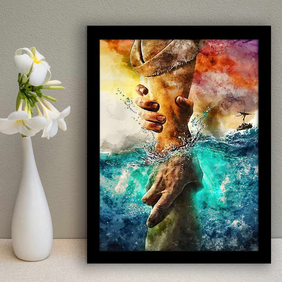 Gods Hand Watercolour Christian Helping Hand Framed Art Prints Wall Decor - Painting Prints, Home Decor, For Sale, Framed Picture