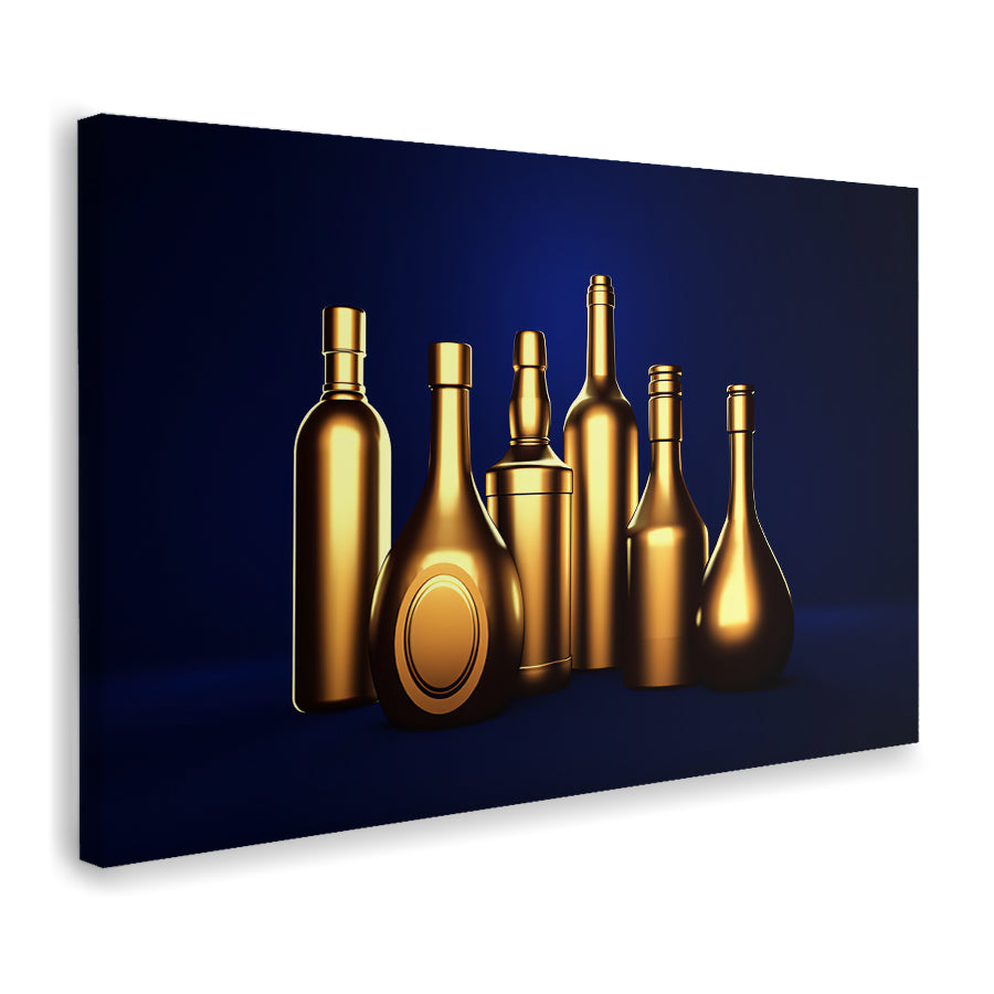 Gold Alcohol Bottles Canvas Wall Art Canvas Prints Painting