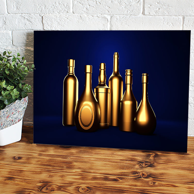 Gold Alcohol Bottles Canvas Wall Art Canvas Prints Painting