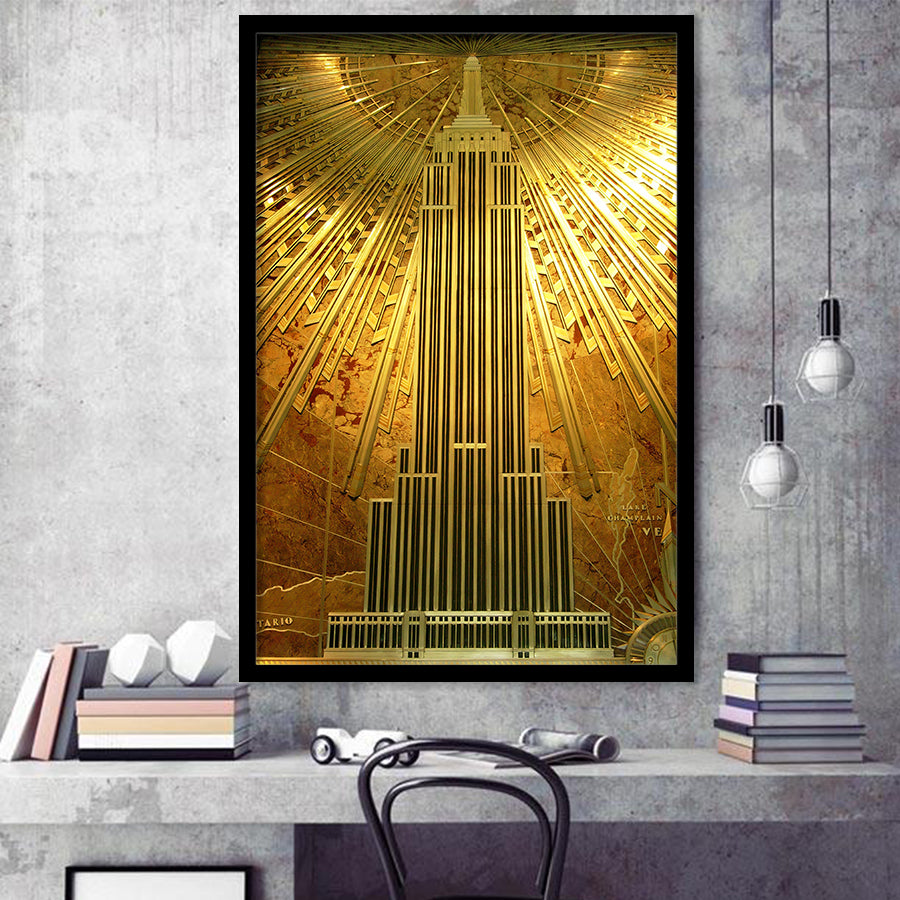 Gold Empire State Building Framed Art Prints Wall Decor - Painting Prints, Home Decor, For Sale, Framed Picture