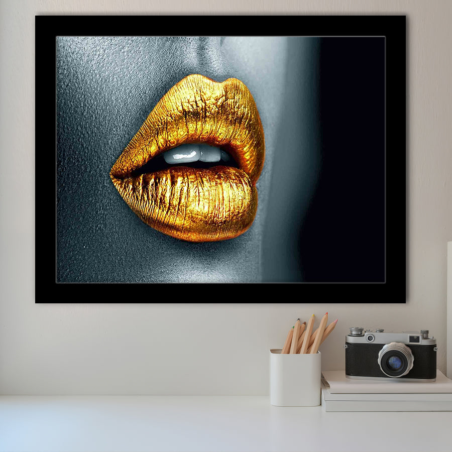 Gold Lipstick, Framed Art Prints Wall Art Home Decor, Ready to Hang