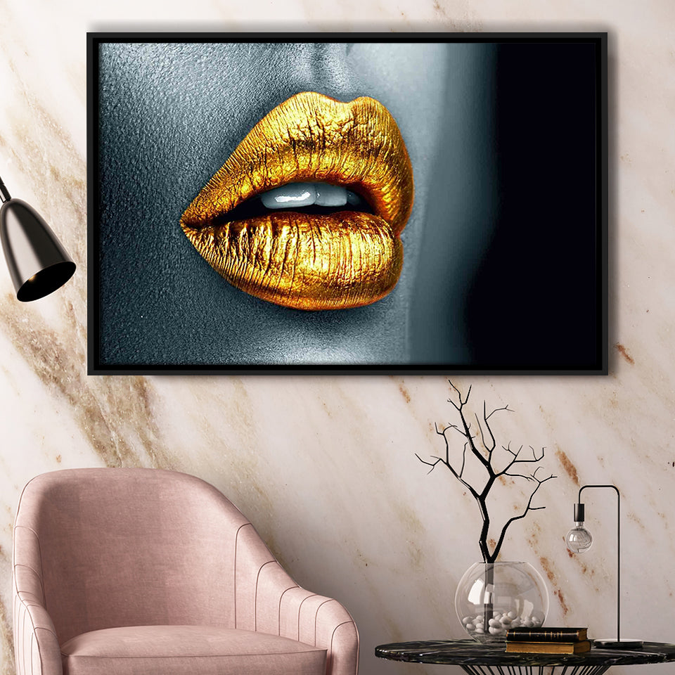 Gold Lipstick, Framed Canvas Prints Wall Art Home Decor,Floating Frame, Ready to Hang