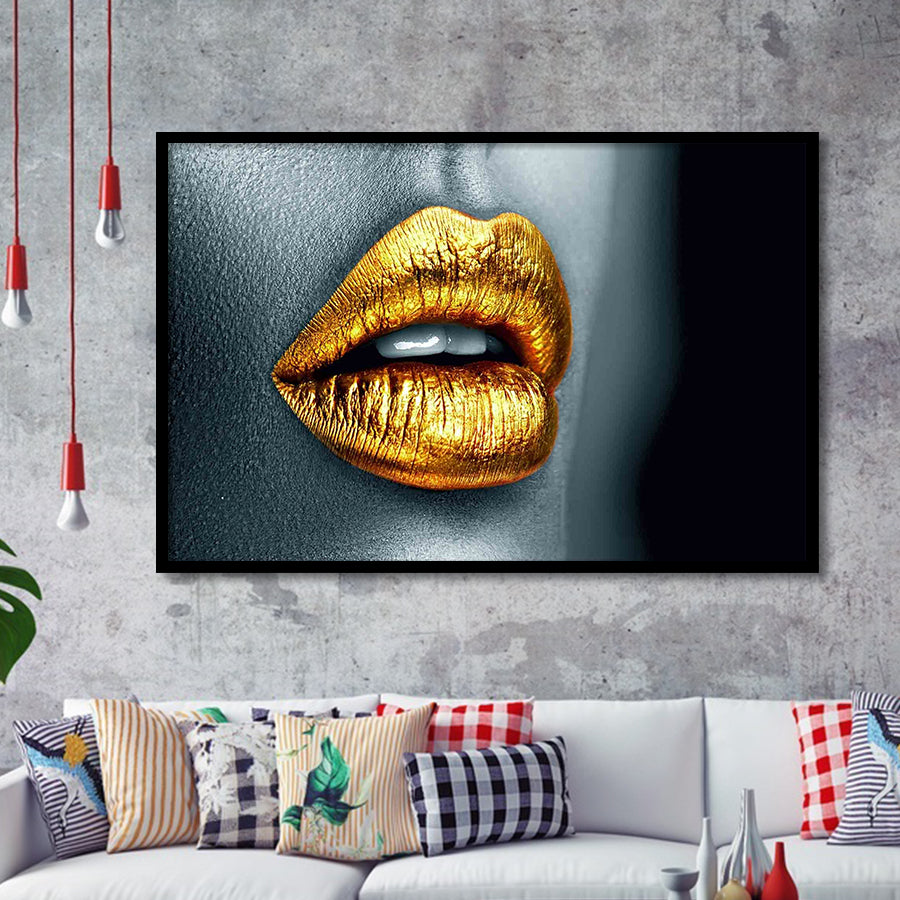 Gold Lipstick, Framed Art Prints Wall Art Home Decor, Ready to Hang